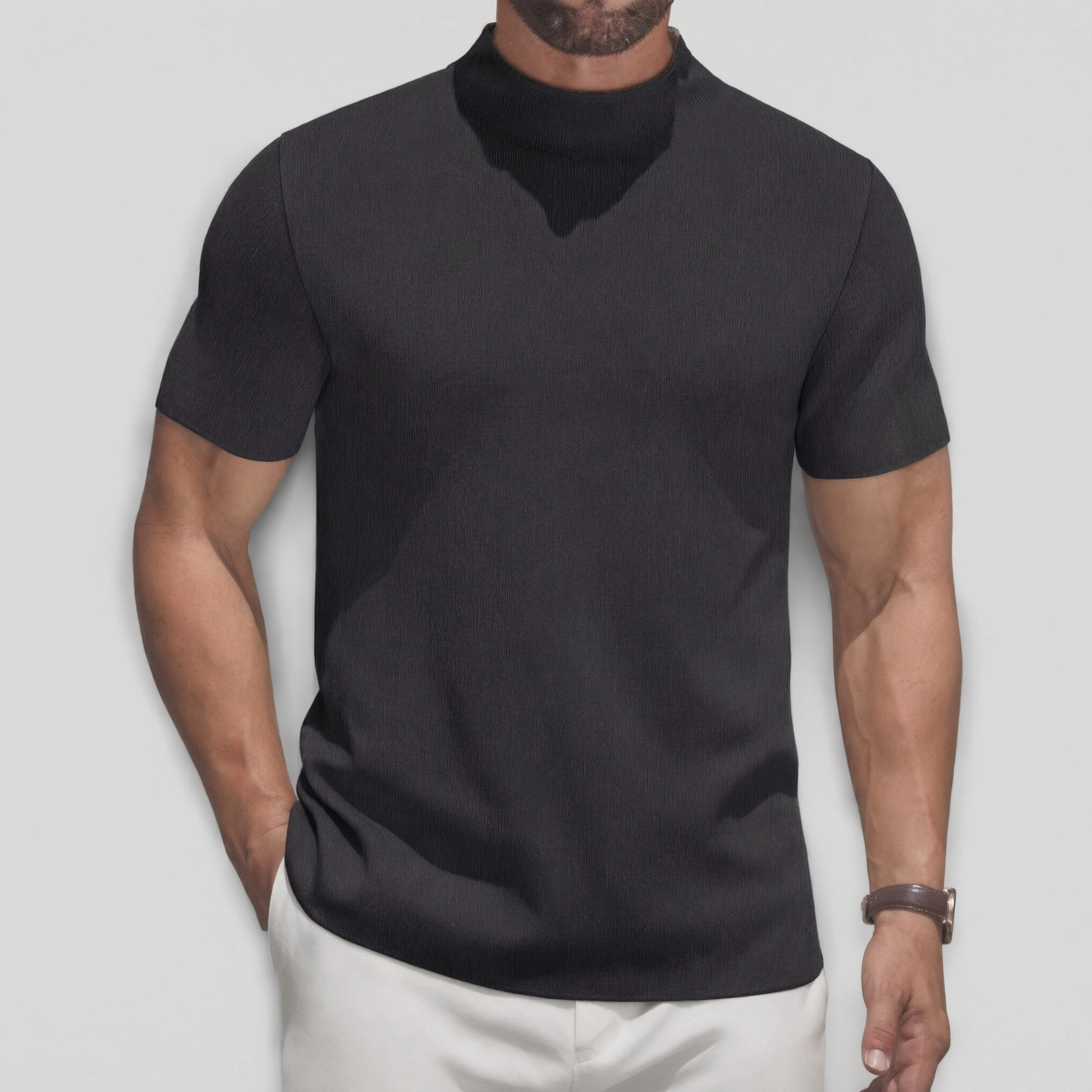 COOFANDY Men's Regular Fit Short Sleeve Mock Neck Top