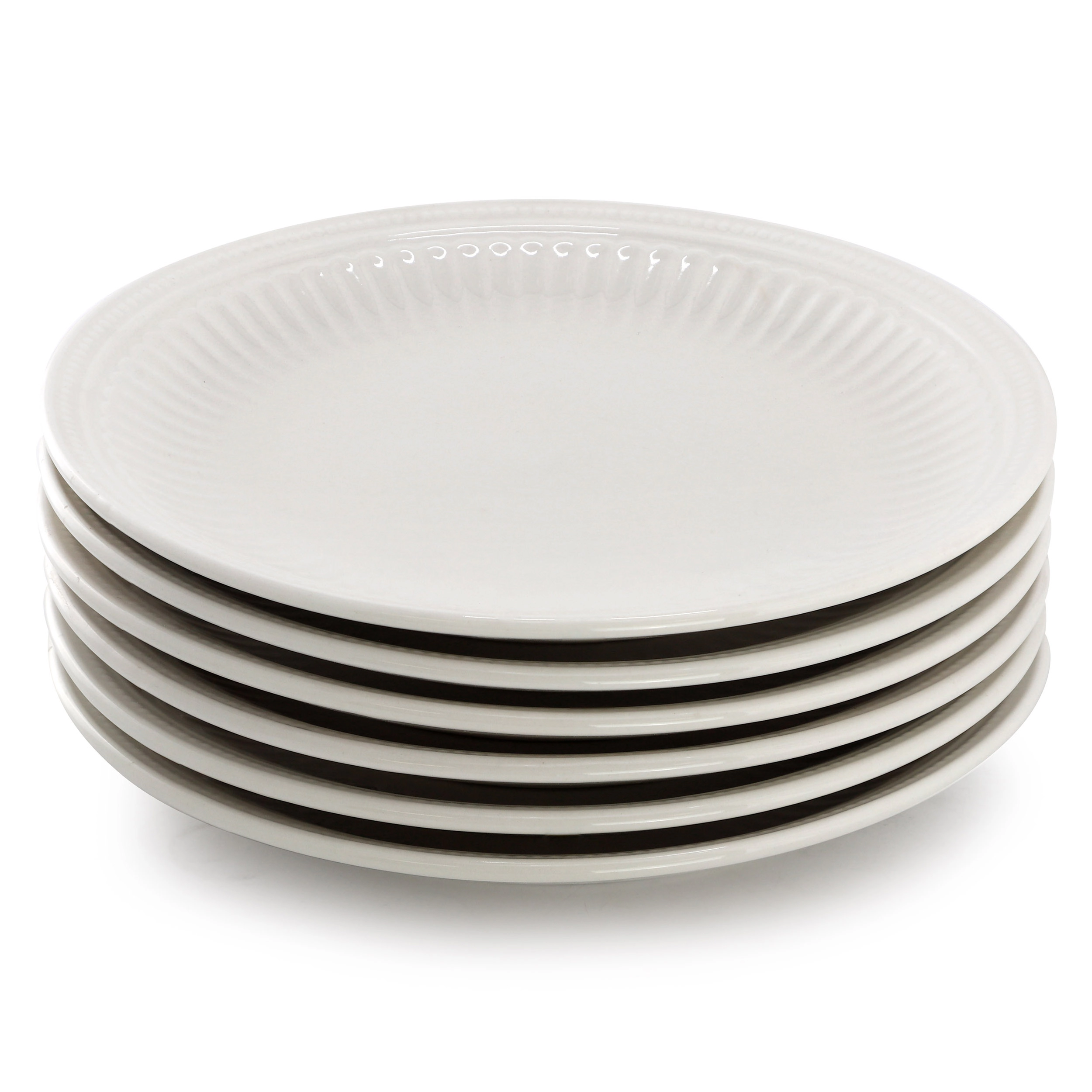 Elama Hansel 6 Piece Embossed Arch Stoneware Salad Plate Set in White