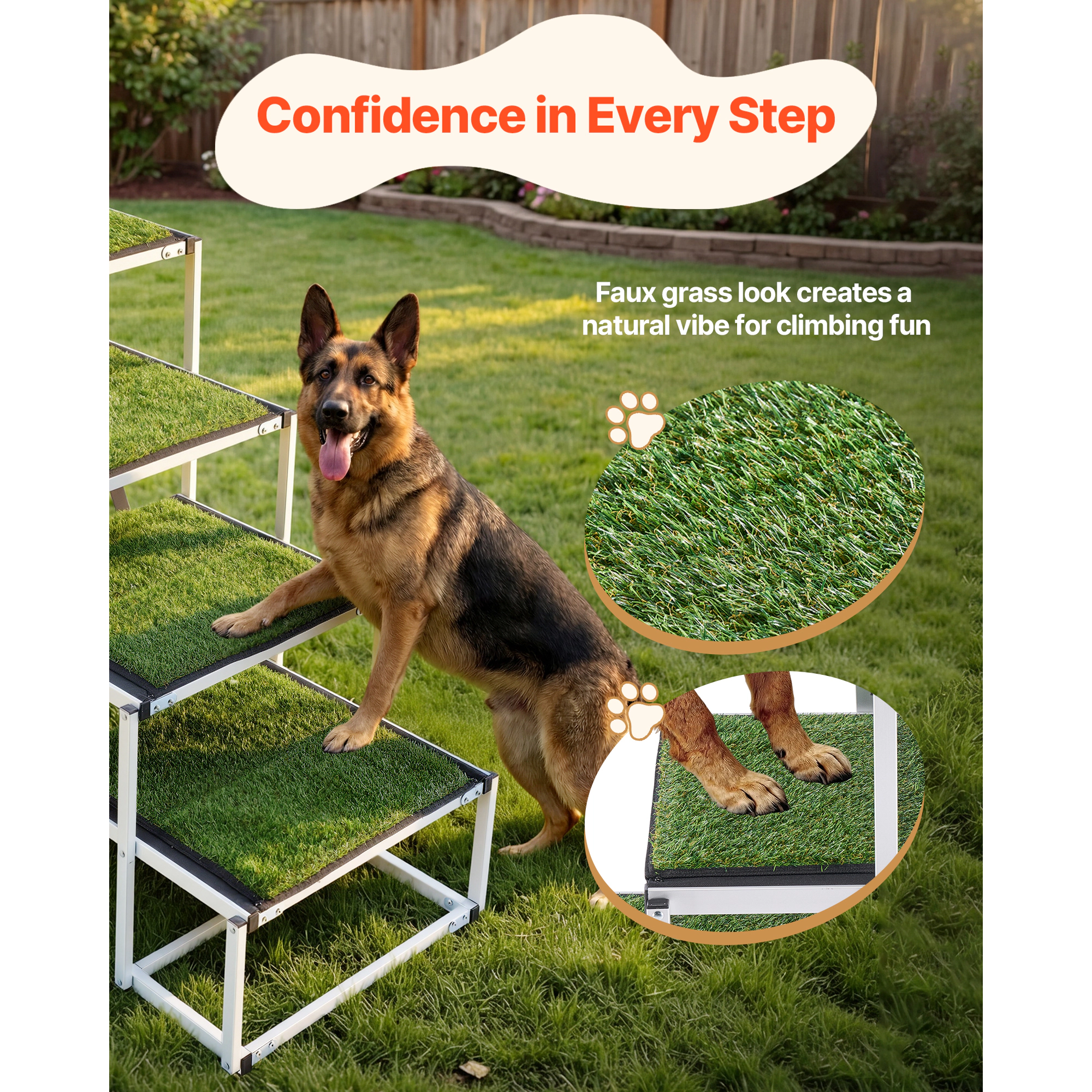 HONGGE Dog Stairs for Car, 4 Steps Extra Wide Foldable Dog Ramp for Large Dogs with Non-Slip Surface