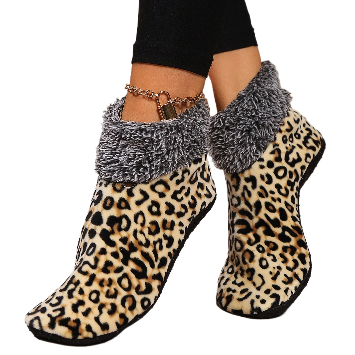 Women Leopard Print Winter Floor Crew Soft  Socks