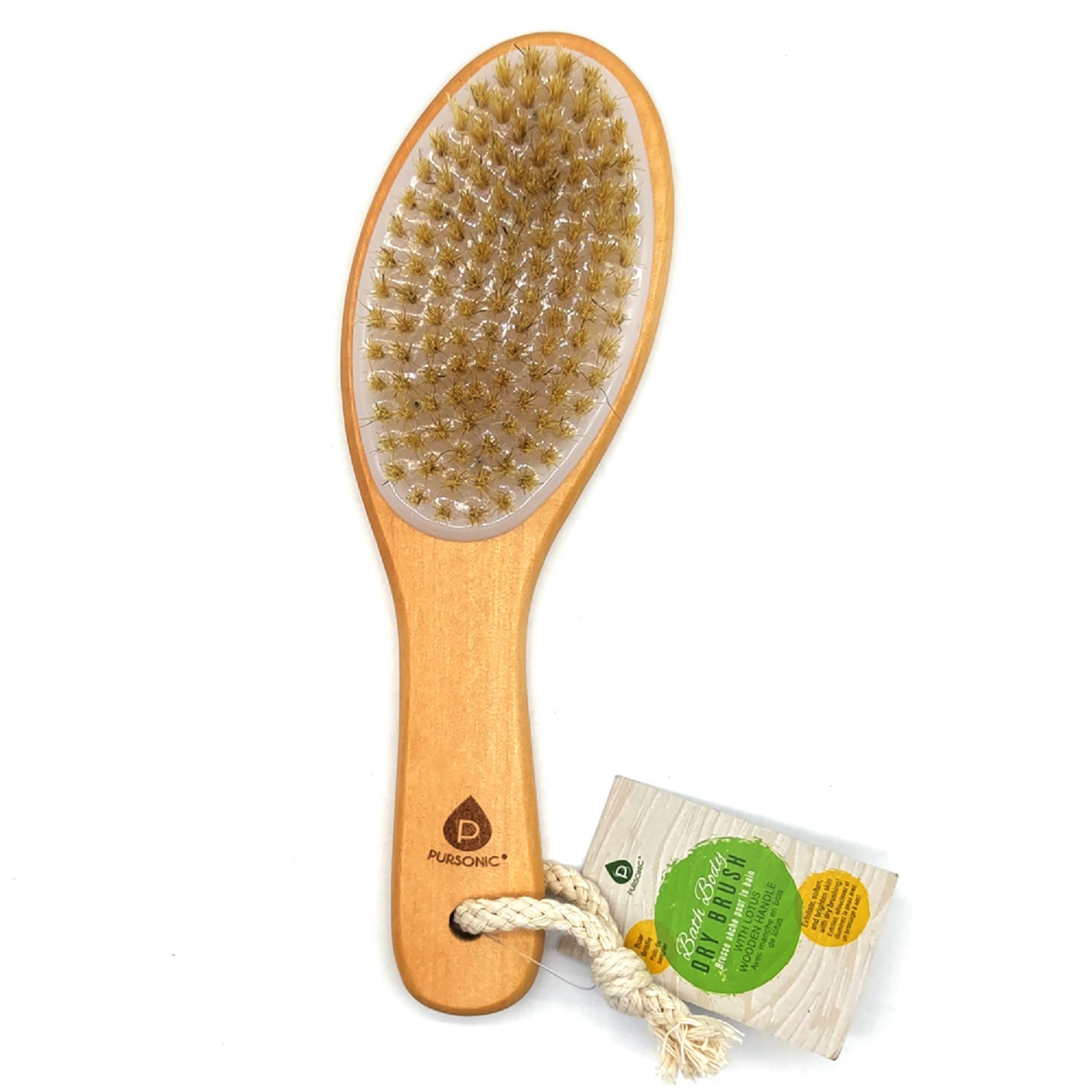 Pursonic Unisex Eco-Friendly Exfoliating Bamboo Bath Body Brush with Long Lotus Wooden Handle