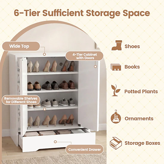Hivvago Mirrored Shoe Cabinet 4-Tier Shoe Organizer With Large Drawer