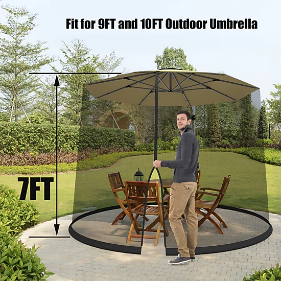 SUGIFT Mesh Umbrella Table Screen Mosquito Bug Insect Net for 9-10 ft Outdoor Umbrellas 7-ft Tall 2.4-lb Black