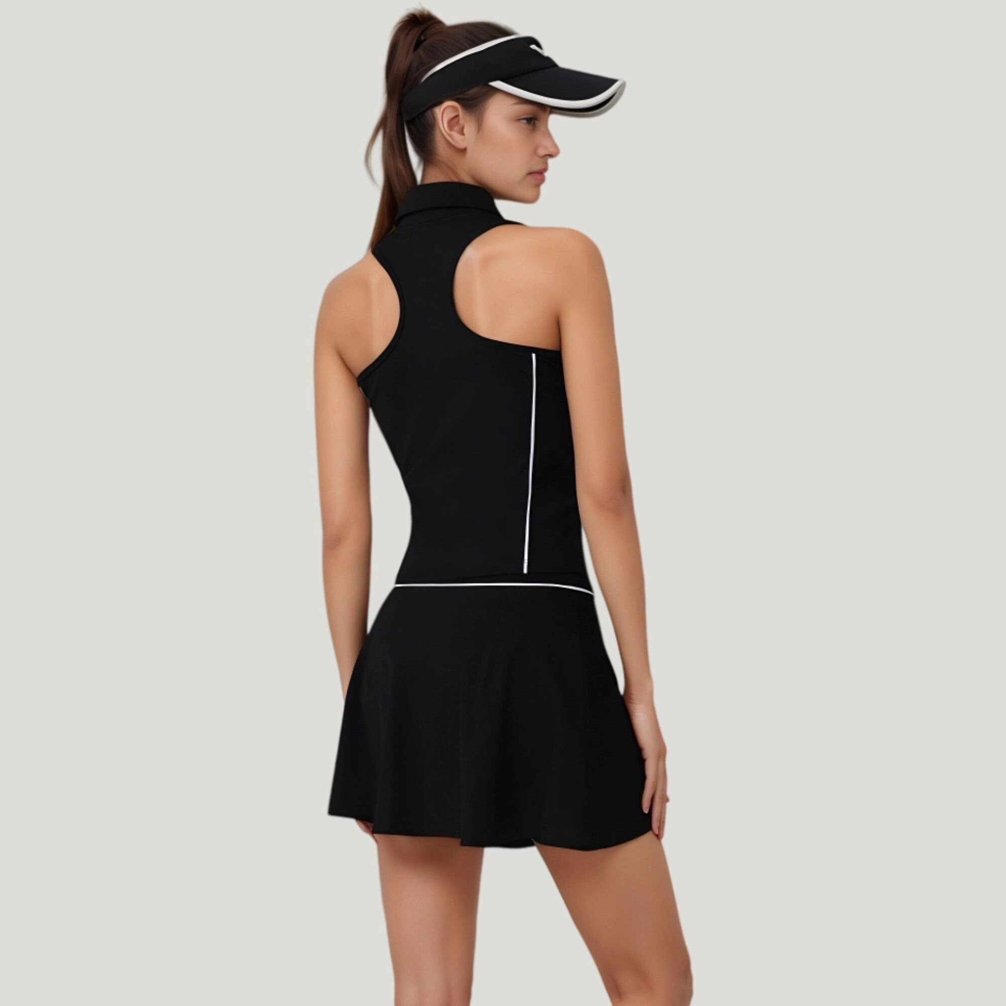 Anna-Kaci Women's Sleeveless Performance Polo Tank with Zip Neckline and Contrast Piping for Golf Tennis