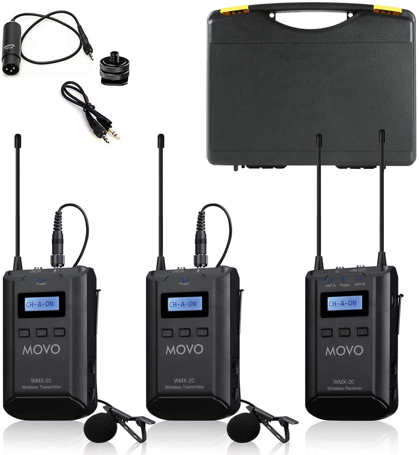 Movo WMX-20-DUO 48-Channel UHF Wireless Lavalier Microphone System Compatible with DSLR Cameras
