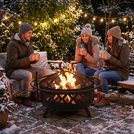 SUGIFT 36-Inch Black Wood-Burning Fire Pit with Rotatable Grill Grate ...