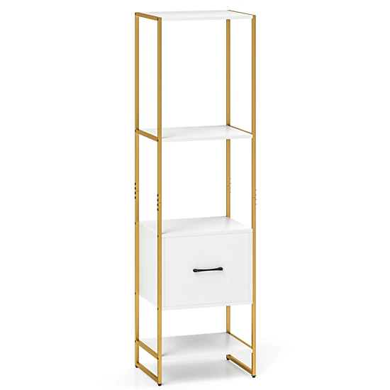 Hivvago 5-Tier Narrow Bookcase with 4 Open Shelves and Storage Drawer