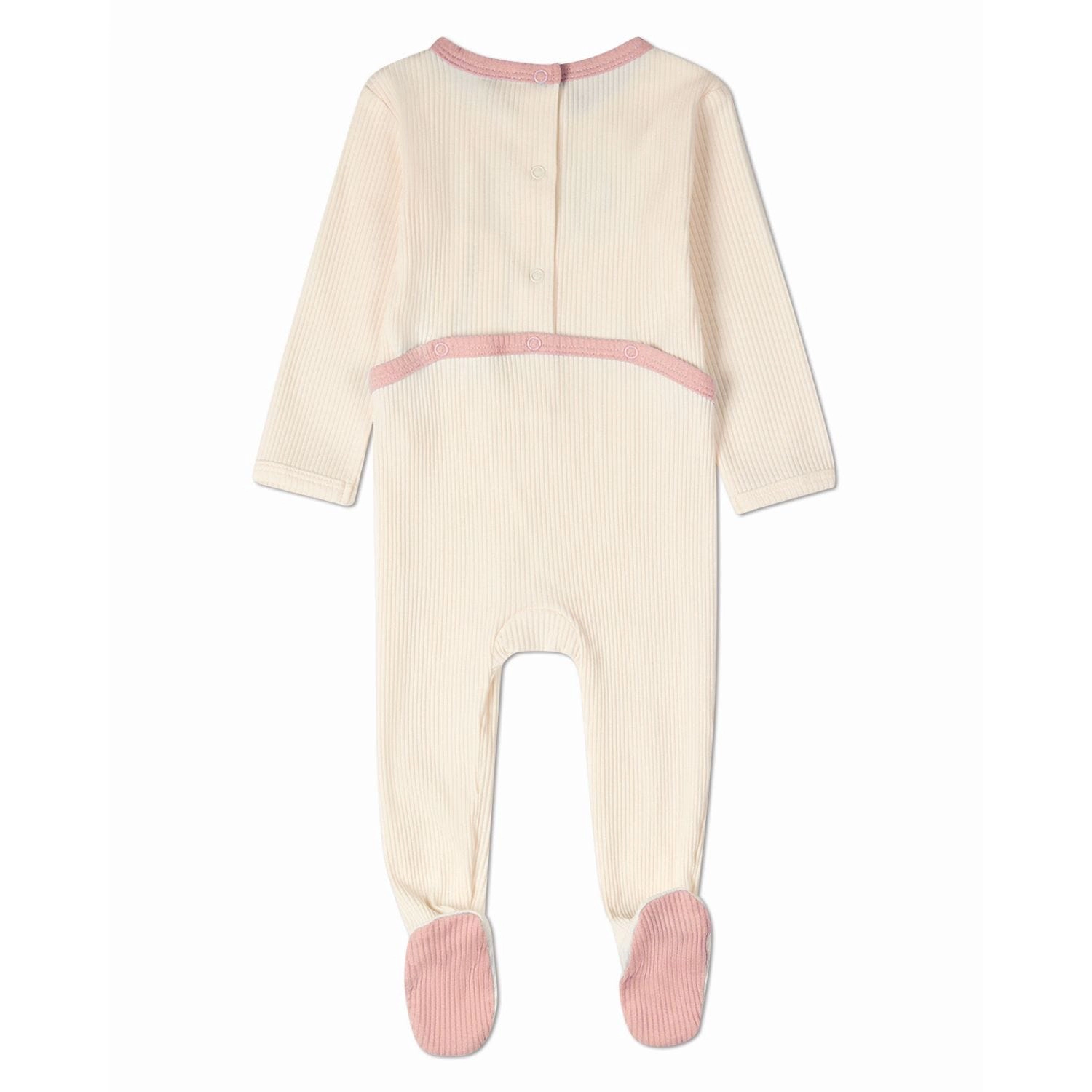 MeMoi Baby Girls "Framed Florals" Ribbed Cotton-Blend Embroidered Footie