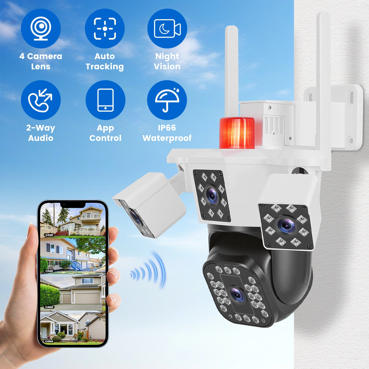 GBruno 1080P 4-Lens Security Camera 360° WiFi Pan Tilt