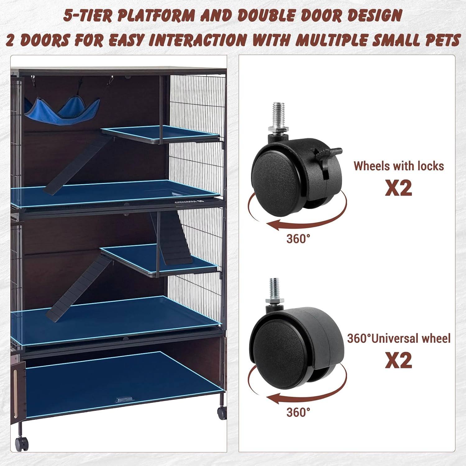 92x58.5x150cm Multi-Level Ironwood Ferret Cage, Small Animal Habitat with Full Accessories, Black