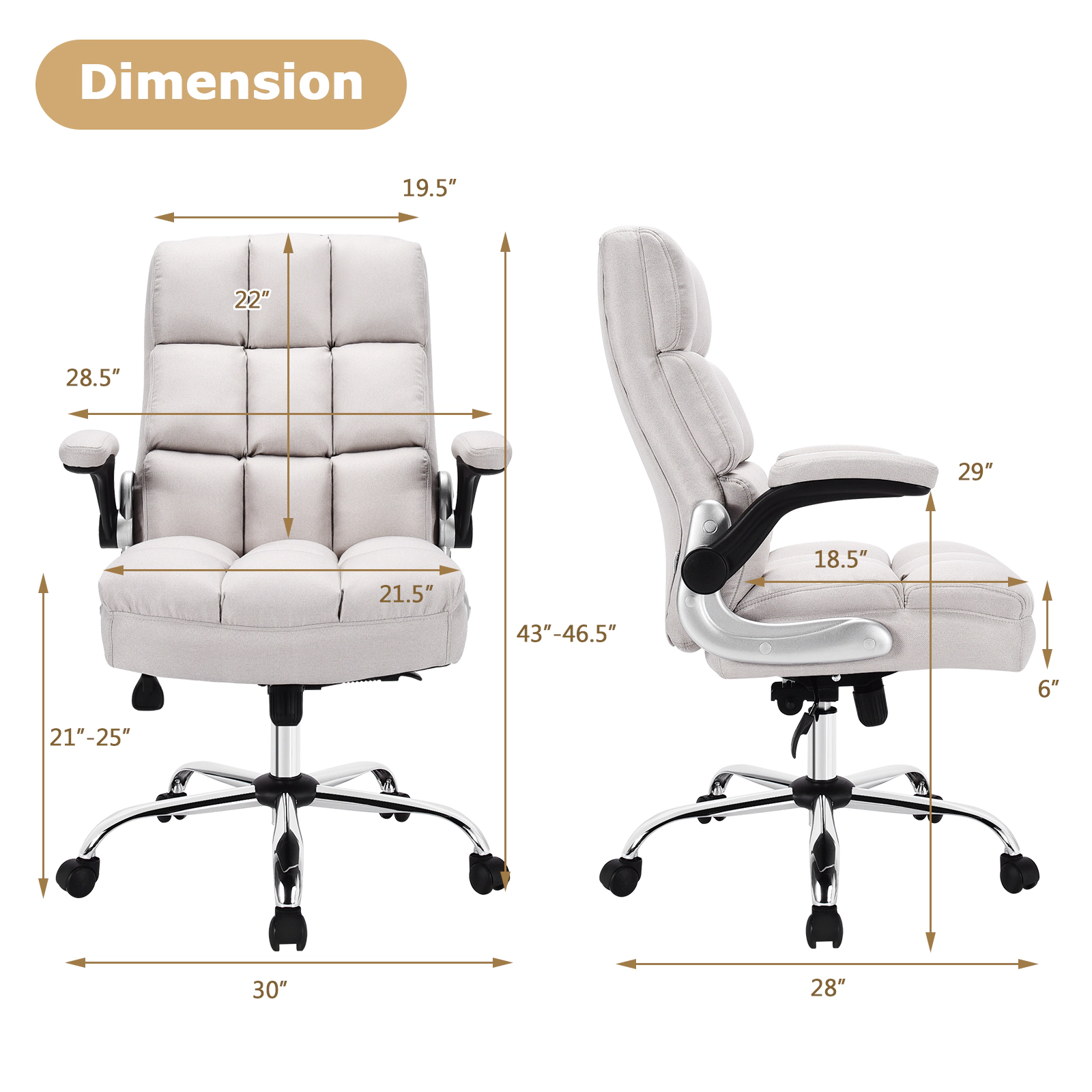 SUGIFT Big and Tall 400-lb Capacity High Back Swivel Desk Chair with Flip-Up Arms and Linen Upholstery