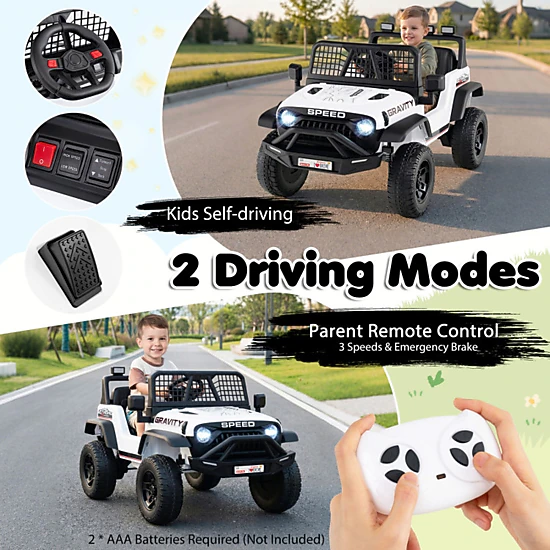 SUGIFT 24V White Kids Ride-On Car with Parent Remote Control 6 Songs and LED Headlights 38-in W 66-lb Rider