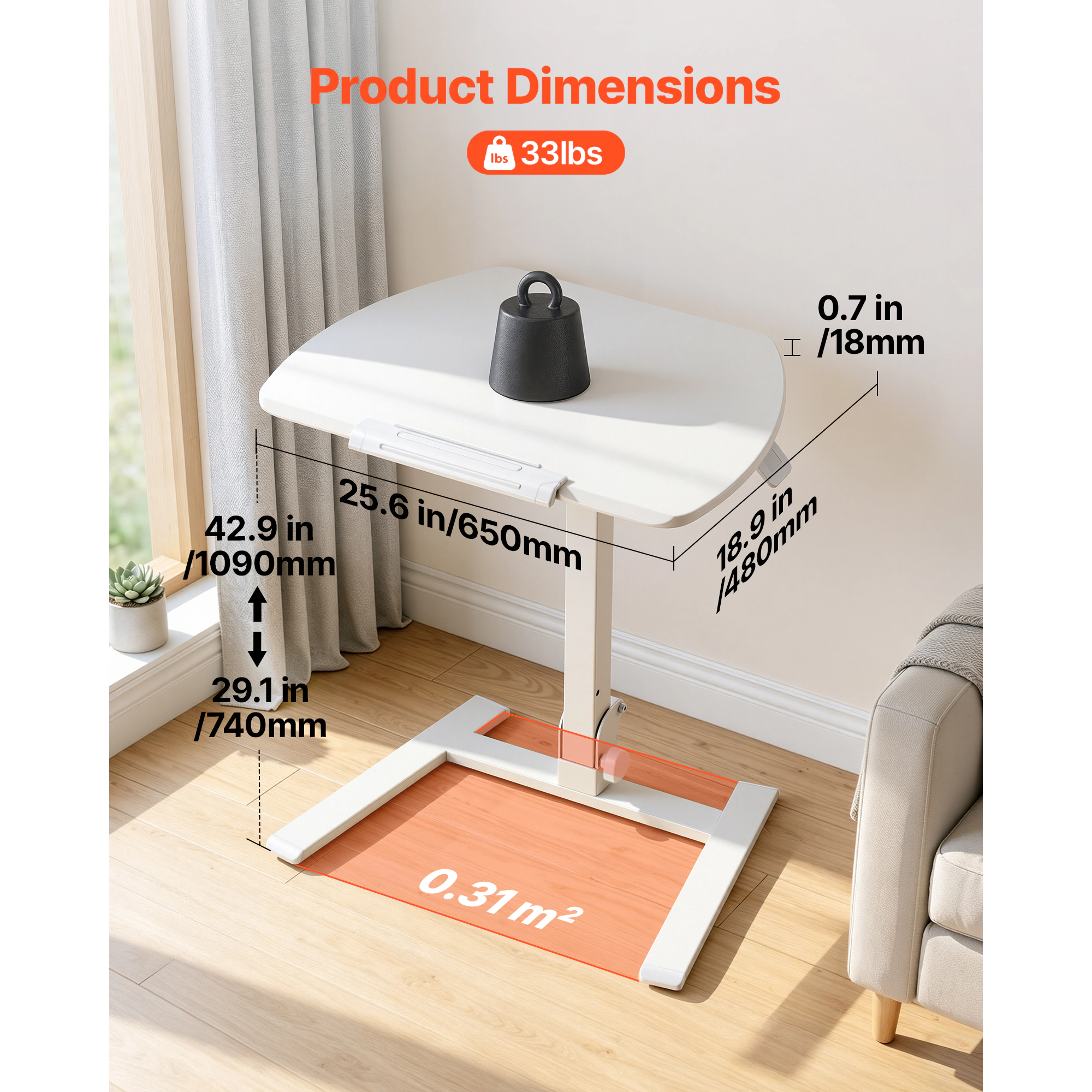 HONGGE Standing Desk, Adjustable Height Mobile Stand Up Desk with Casters, Small Computer Sit