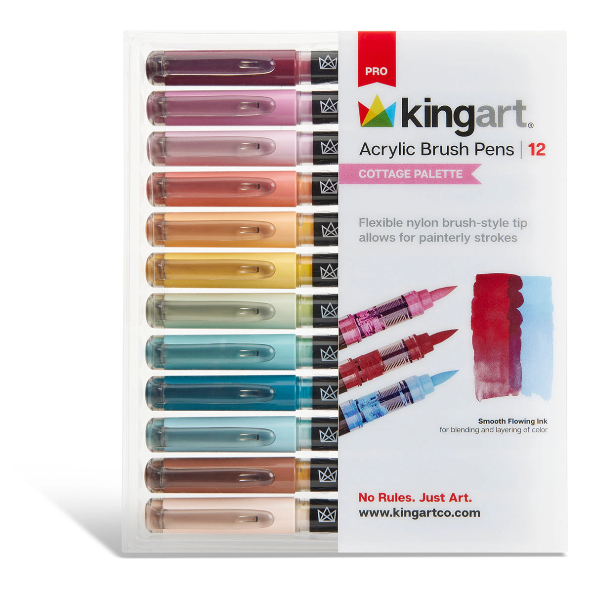 KINGART PRO Acrylic Brush Pens - 12 Cottage Colors