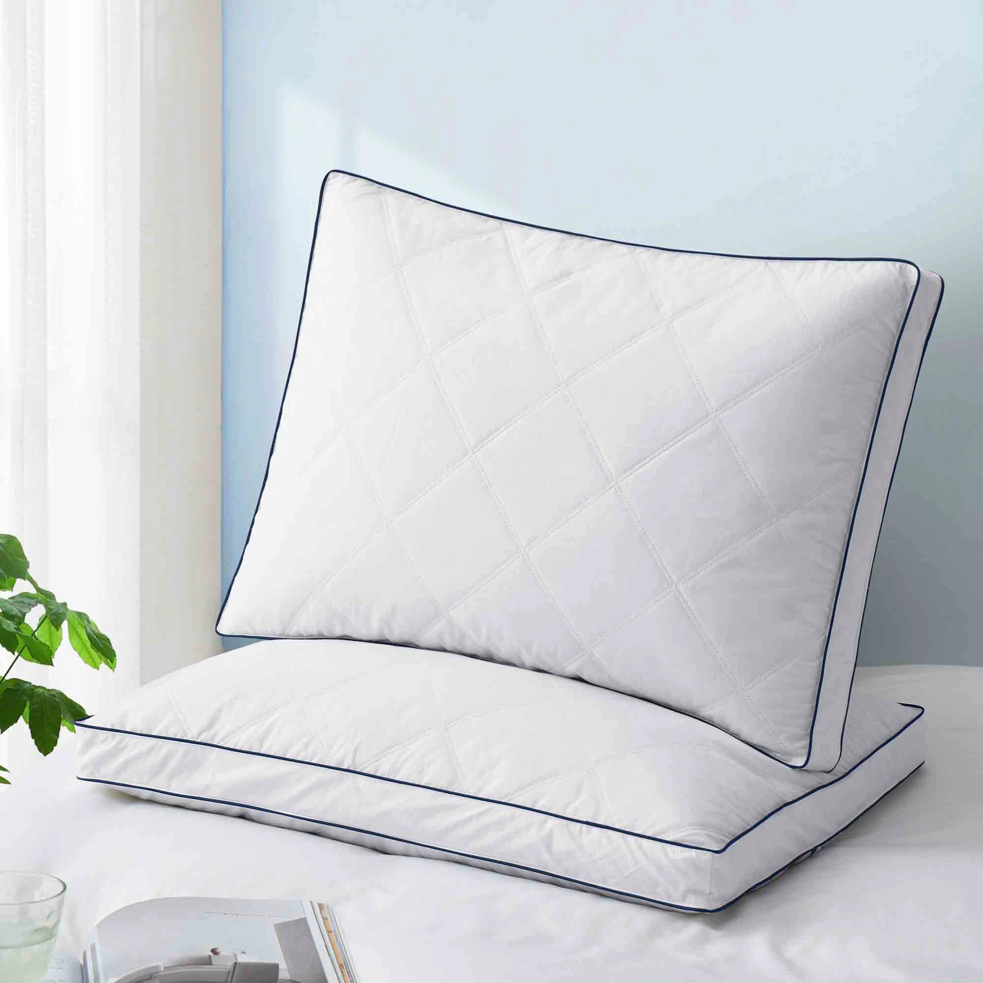 PEACENEST Diamond Quilted Goose Feather Pillow Set Soft Supportive Bed Pillows