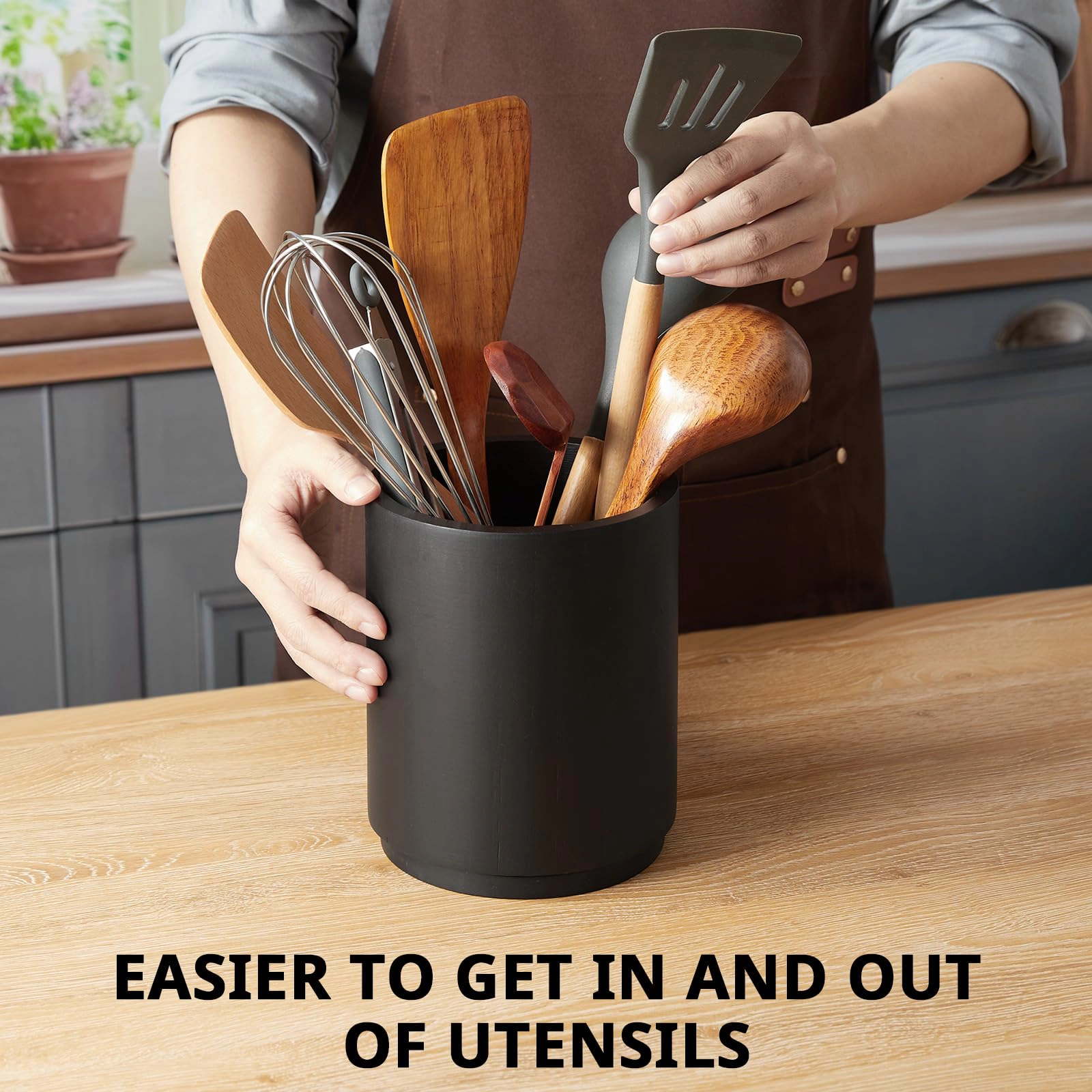 WZK 360° Rotating Solid Pine Wood Kitchen Utensil Holder