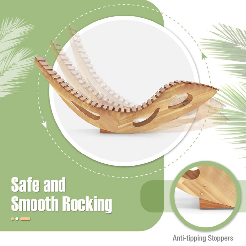 Hivvago Acacia Wood Patio Rocking Sun Lounger Chaise Lounge With Ergonomic Curved Seat
