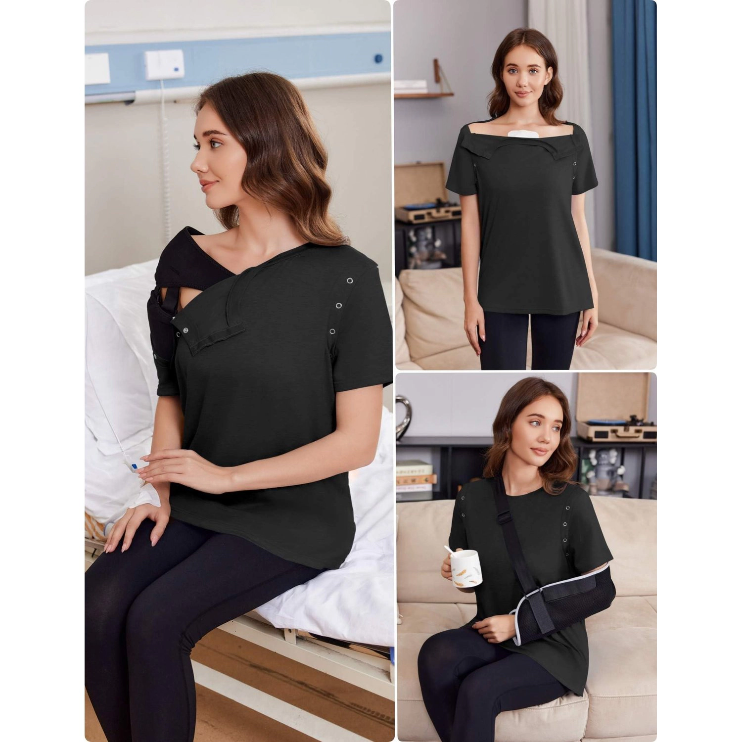 Pinspark Womens Short Sleeve Snap Side Nursing T-shirts Off Shoulder Adaptive Tops