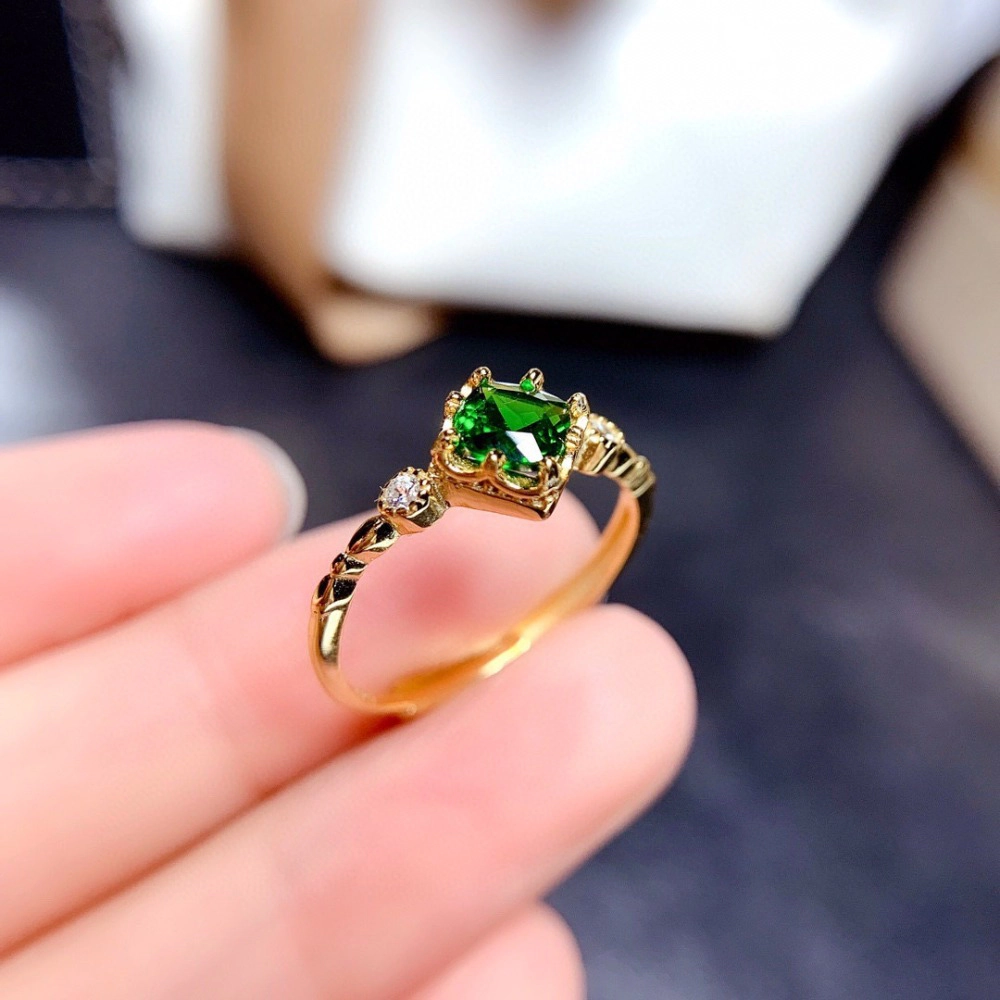 Wardrobe Whimsy Vintage Square Green Cubic Zirconia Gold‑Tone Solitaire Ring