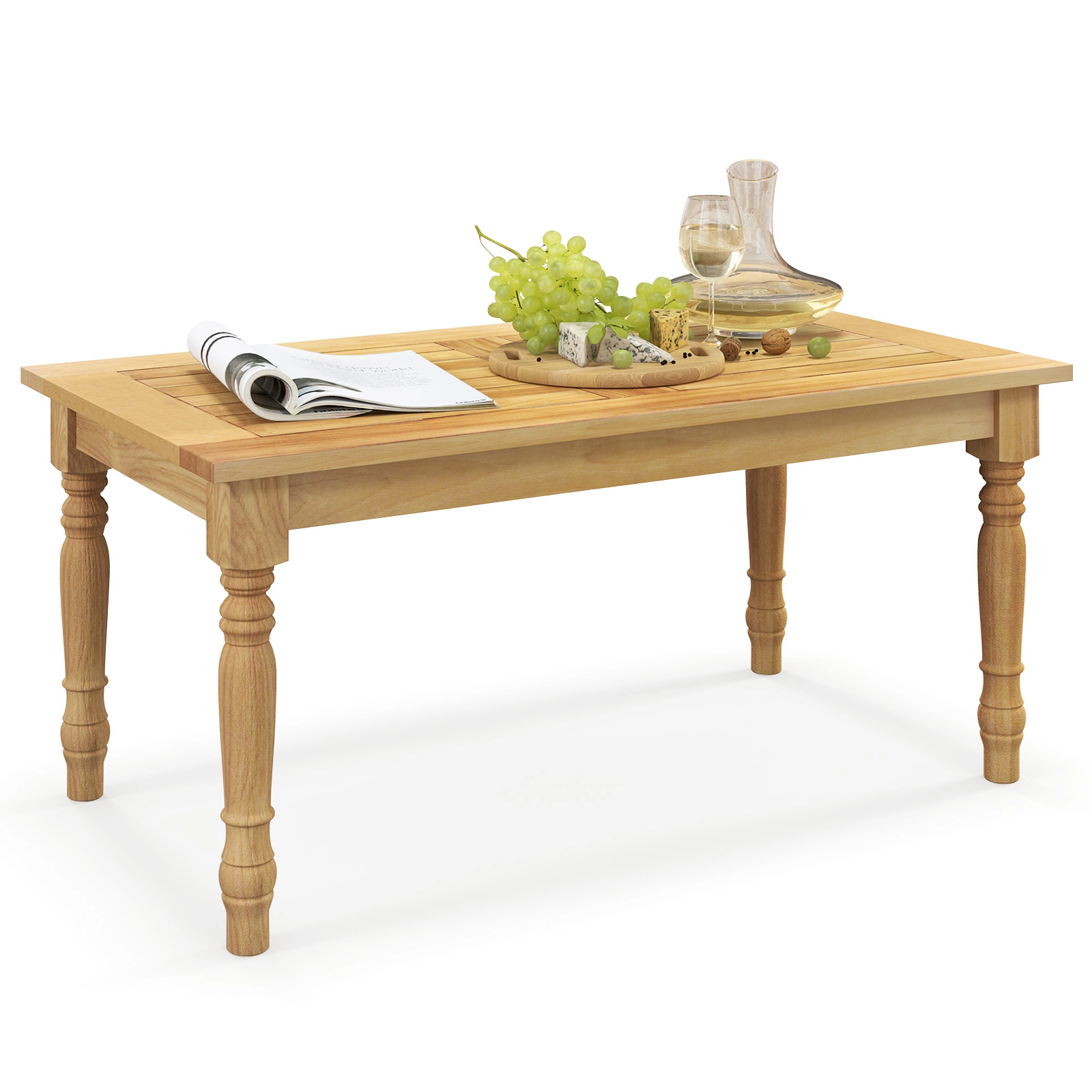 SUGIFT 35.5-in 90-lb Capacity Solid Teak Wood Outdoor Coffee Table with Slatted Draining Tabletop