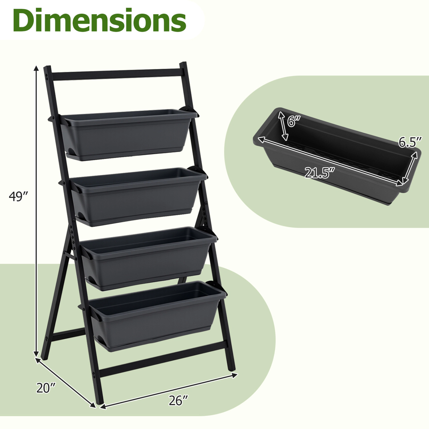 LJG 4-Tier Vertical Raised Garden Bed with Drainage Holes and 4 Containers