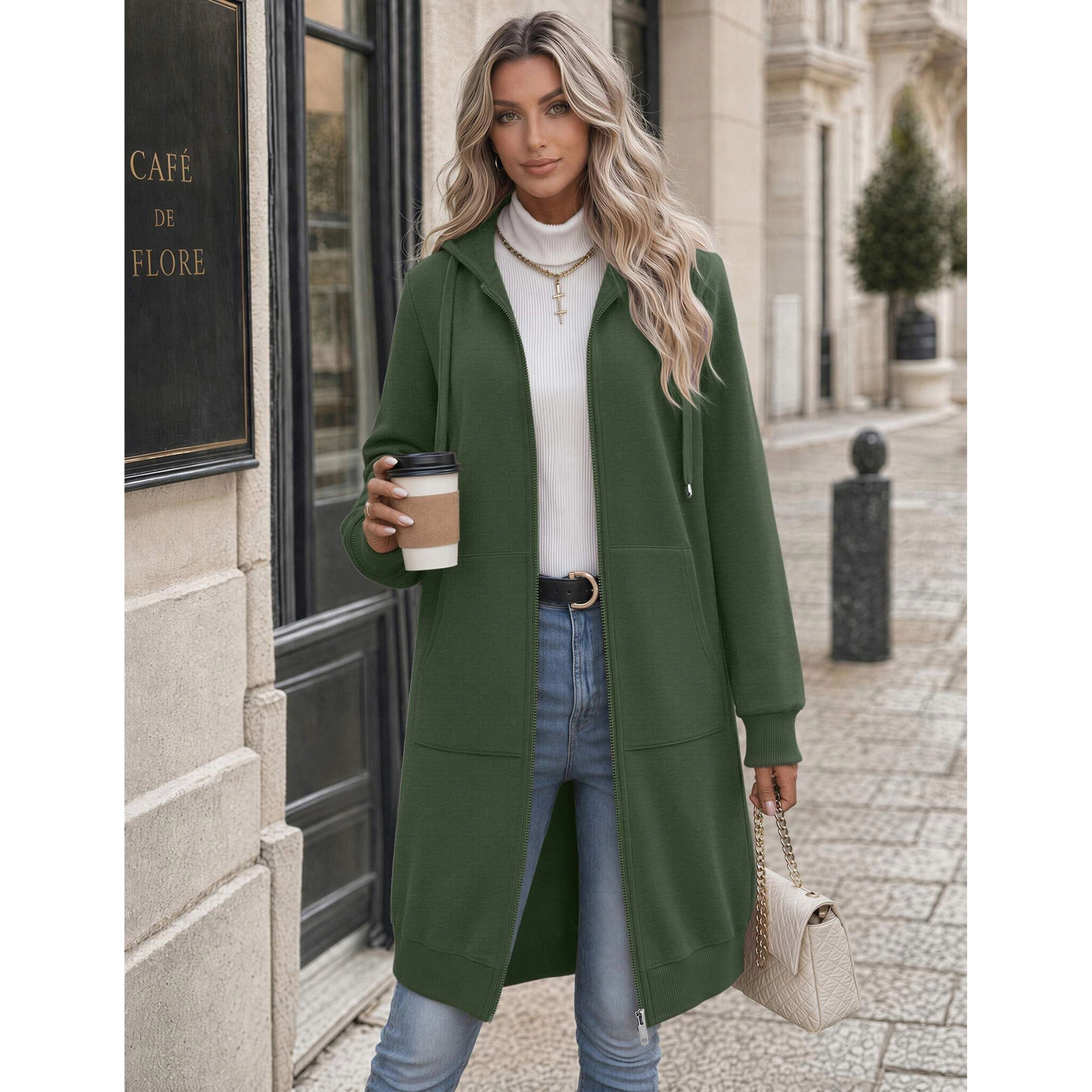 Zeagoo Women's Zip Up Long Tunic Hooded Sweatshirt with Pockets