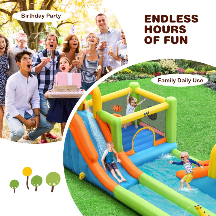 Hivvago 8 in 1 Inflatable Water Slide Park Bounce House Without Blower