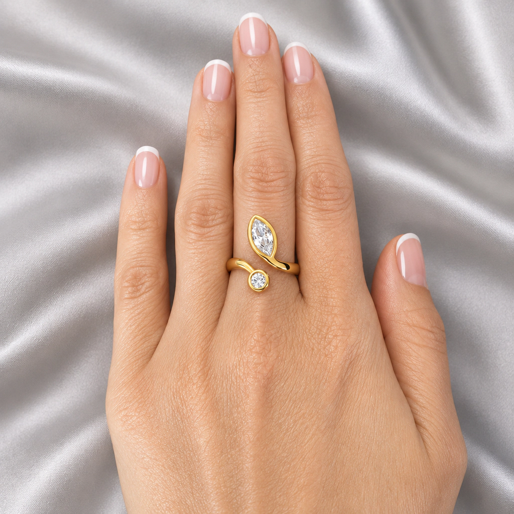 DressAtR Women's 18K Gold Plated  Drop and Dot Ring