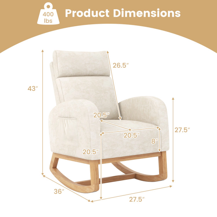 Hivvago Upholstered Chenille Rocking Armchair with Solid Rubber Wood Base for Nursery