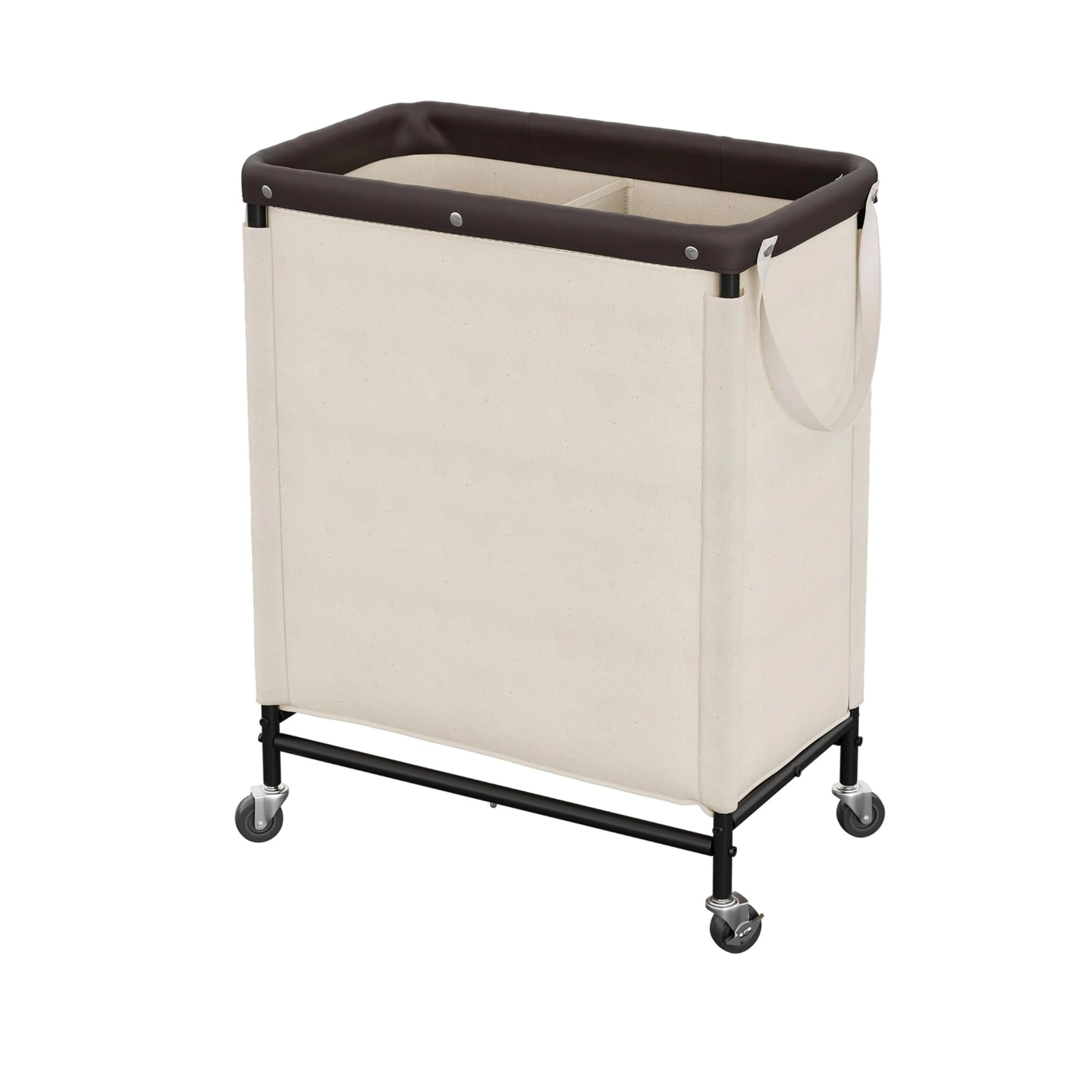 Stock Preferred 2 Section Laundry Hamper 100L Sorter Cart with Wheels Removable Bags Tan