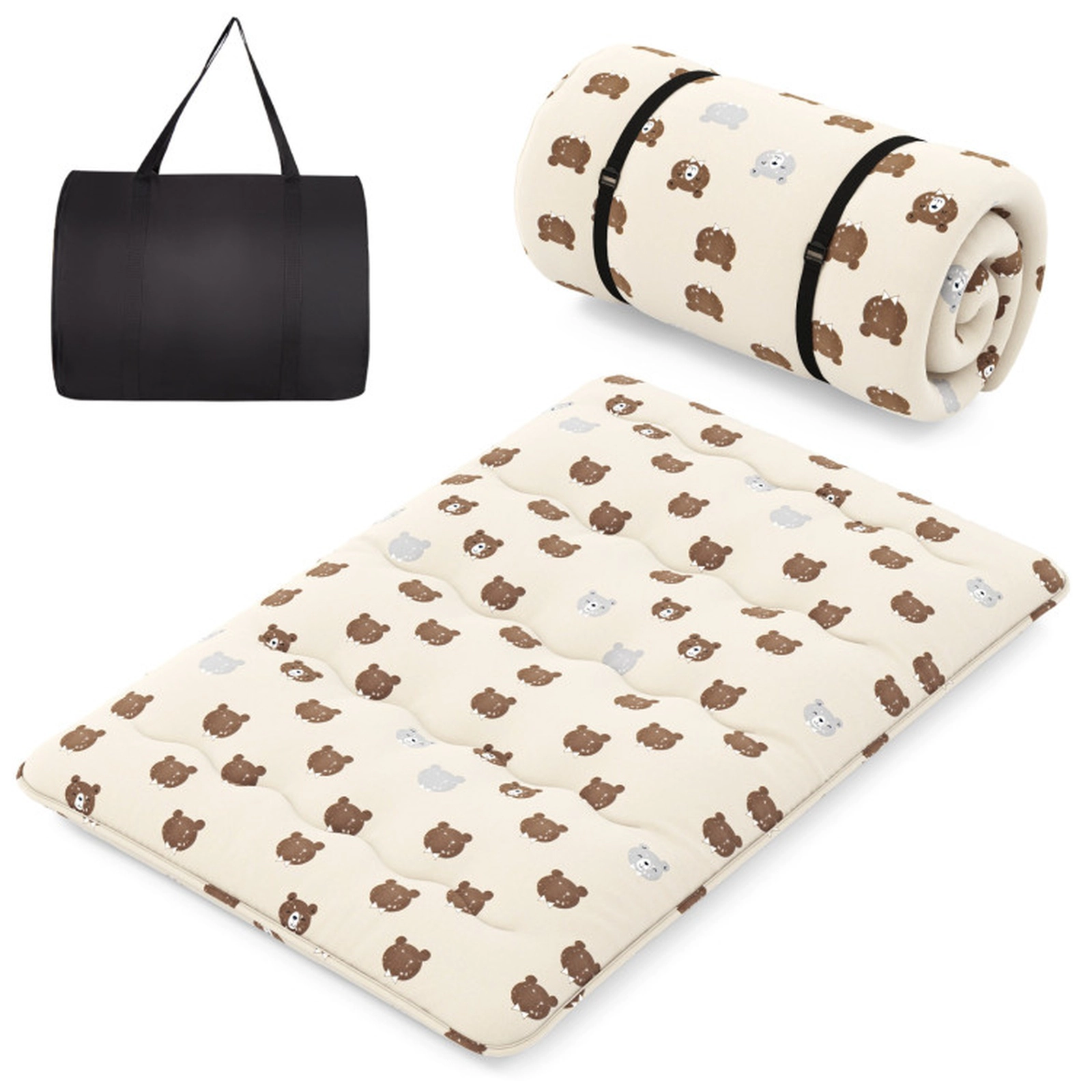 SUGIFT Foldable Full Futon Mattress with Washable Cover and Carry Bag Brown 80-in Long Microfiber Polyester 1 Piece