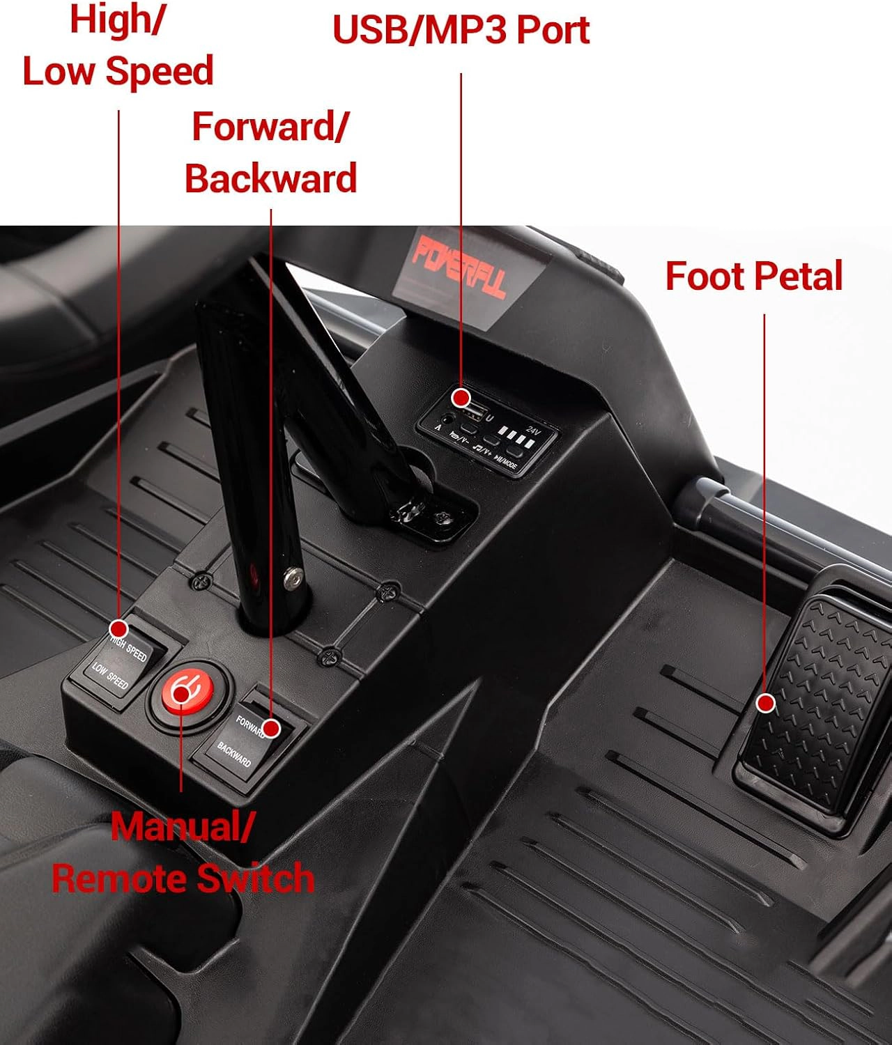 24V 4WD Ride-On Truck for Kids, Electric Utv Car with Remote, 4×200W Motors, 16" Seat, Music, LED, Shock Absorbers
