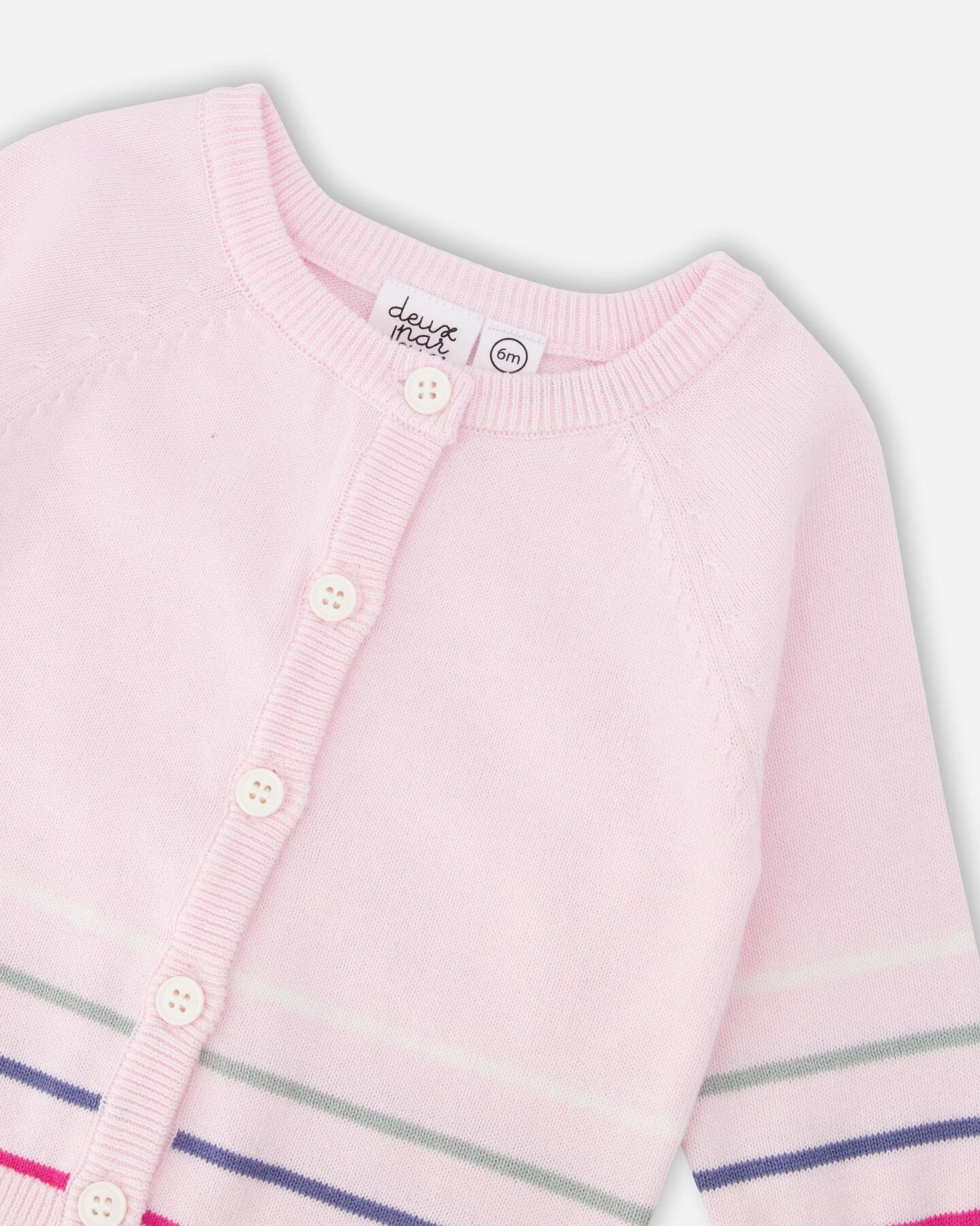 Deux par Girls Cotton Knit Striped Button Front Cardigan