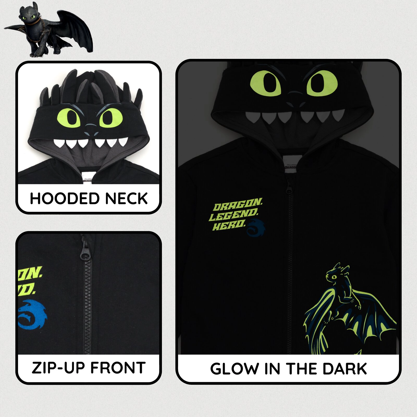 DreamWorks How to Train Your Dragon Toothless Cosplay Fleece Zip-Up Hoodie