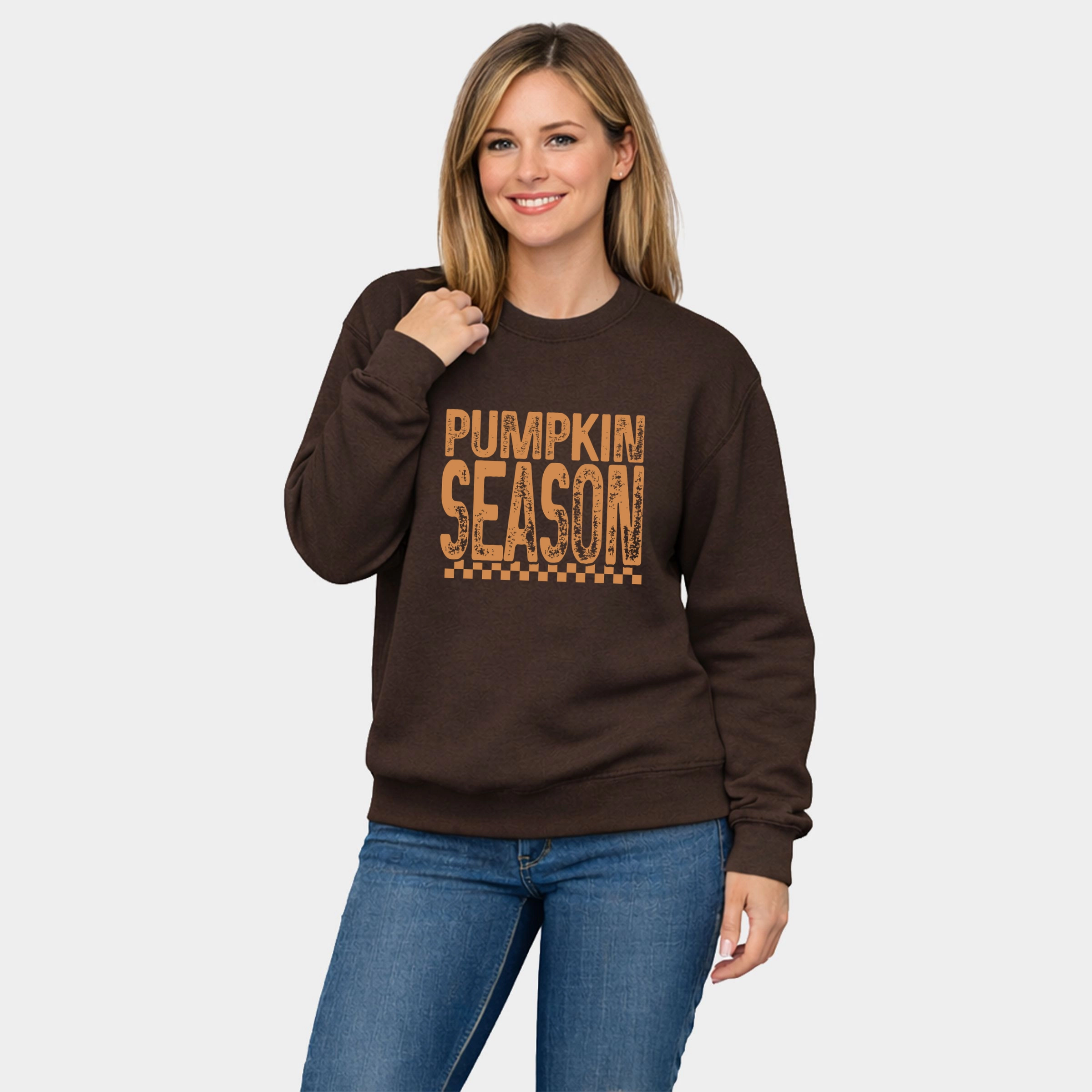 Simply Sage Market - Women's Graphic Sweatshirt Pumpkin Season Checkered Distressed