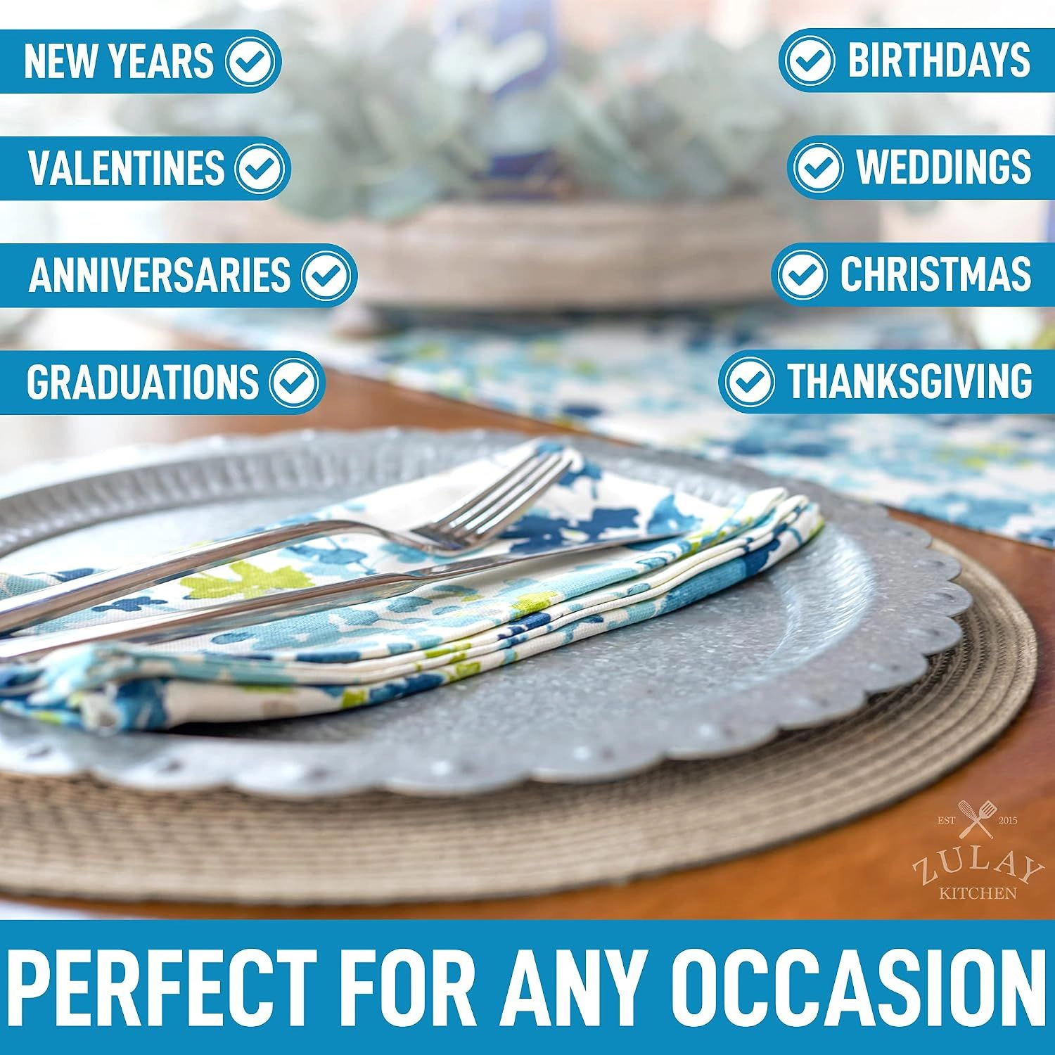 Zulay Kitchen 15 Inch Round Placemats for Dining Table Set of 6 - Braided & Anti-Skid Placemat