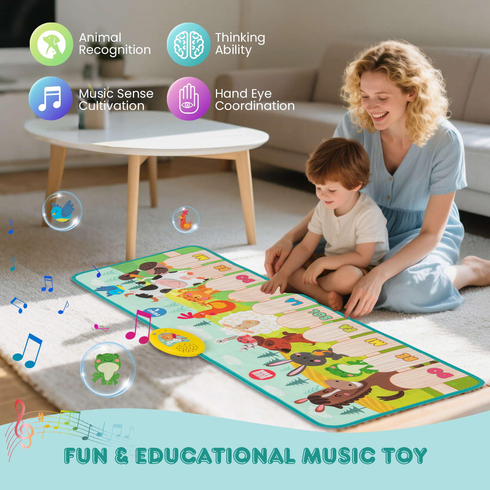 SUGIFT Kids Multicolor Animal Farm Musical Piano Mat with 10 Animal Sounds 37.5-in W 14-in D Ages 3+