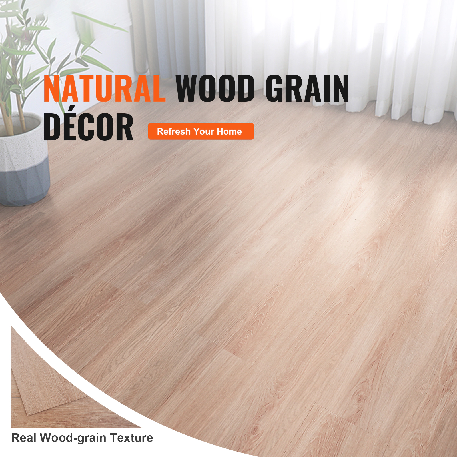 HONGGE Self Adhesive Vinyl Floor Tiles Peel & Stick Wood Grain DIY Flooring for Kitchen Dining Room Bedrooms &