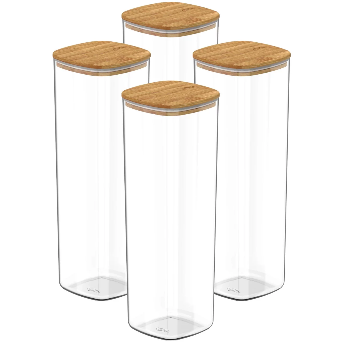 OU Airtight Food Storage Container Set 8pc, Clear Plastic Container w/ Leak Proof Bamboo Lid, Stackable Pantry Organizer