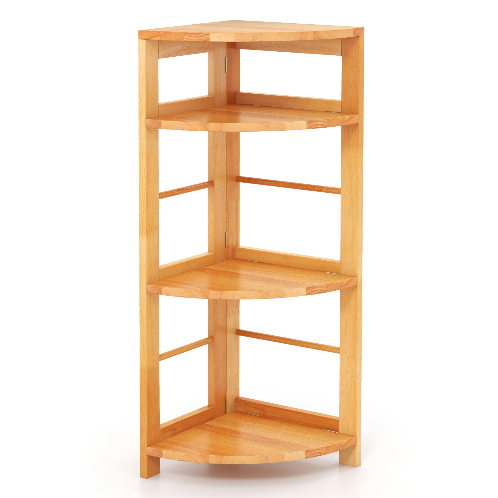 Hivvago 4-Tier Corner Shelf with Rubber Wood Frame and Anti-Toppling Kit