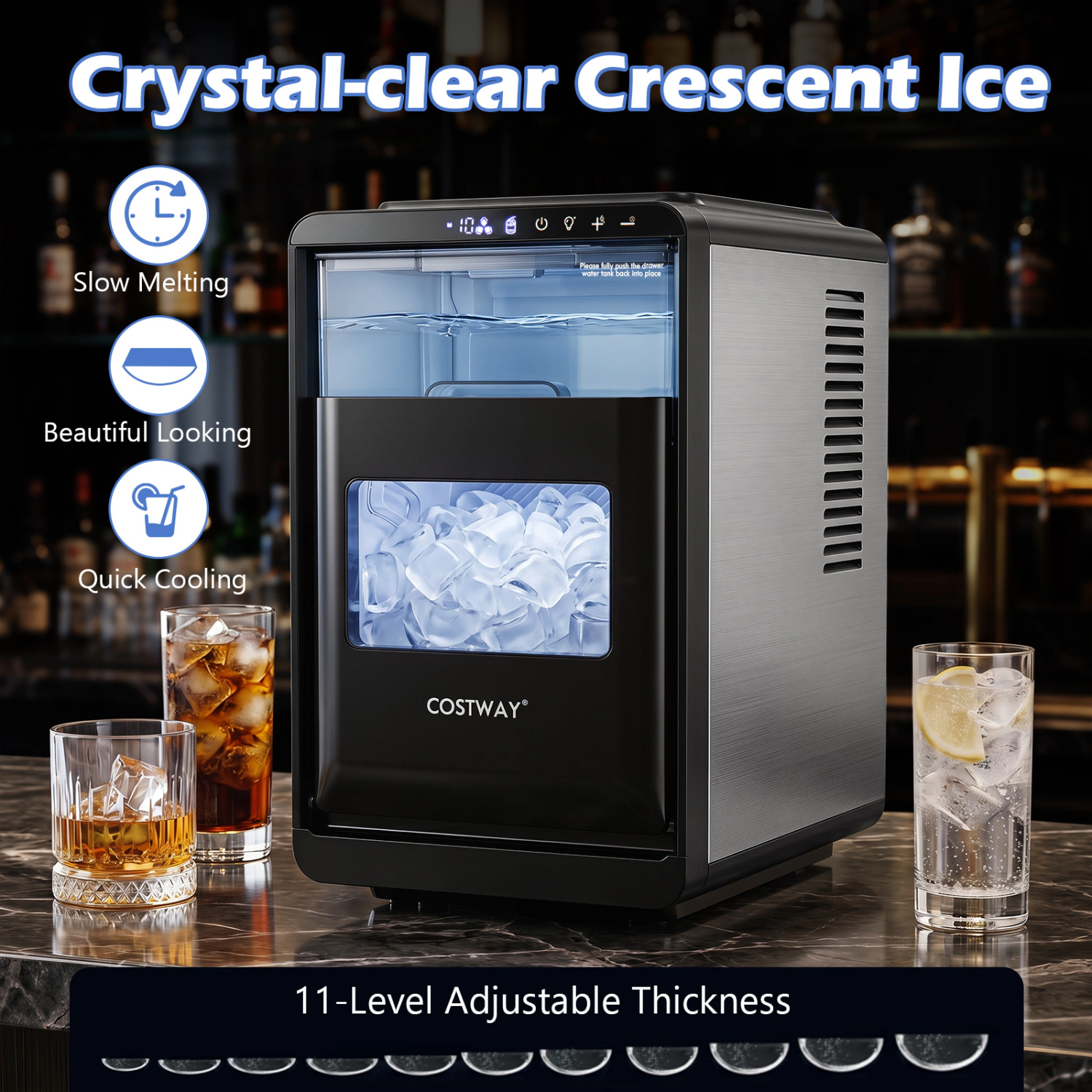 LJG Crescent Ice Maker Countertop 26 Lbs/24H Ice Machine with 16 Crescent Cubes