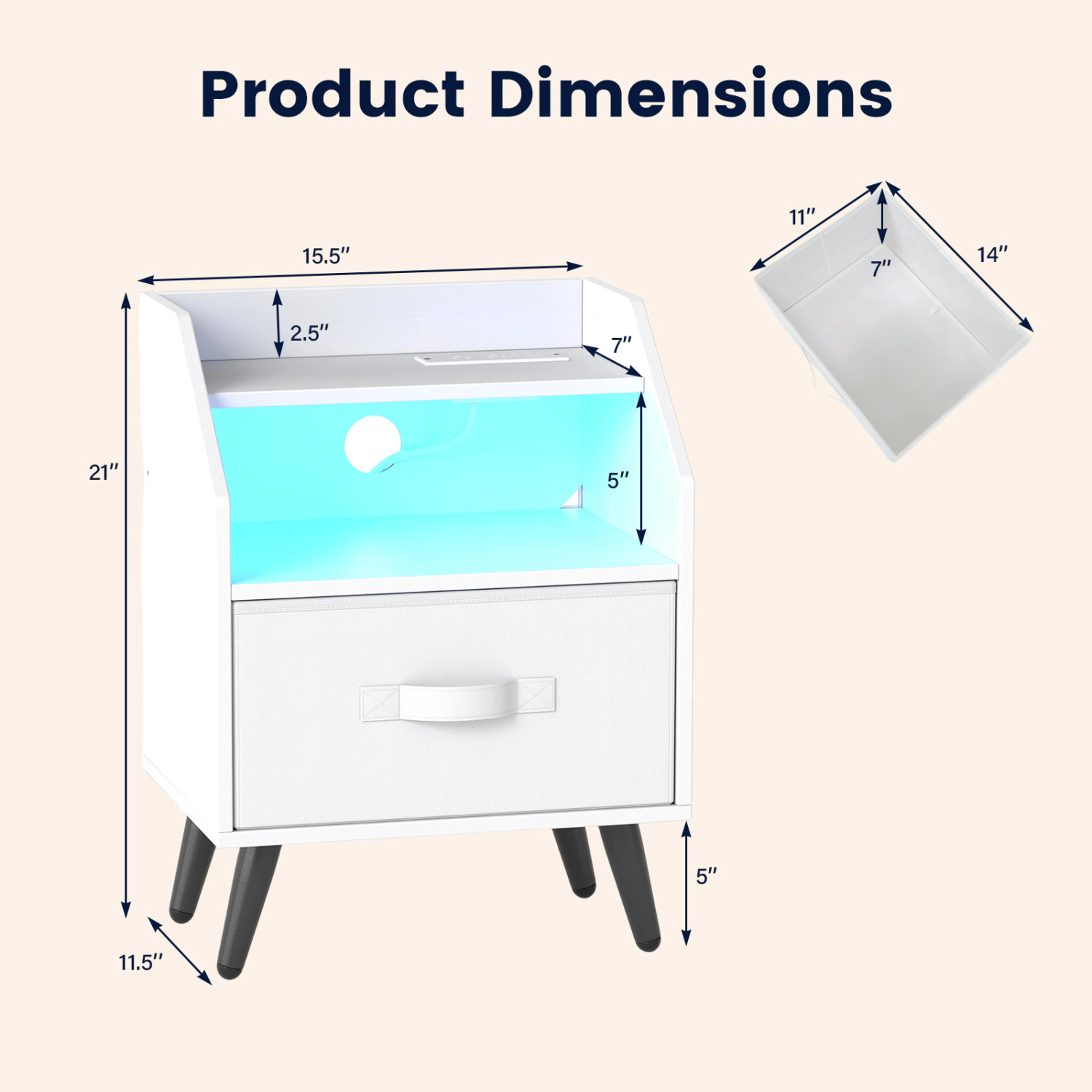 Hivvago Nightstand With Power Outlets And Open Storage Shelf