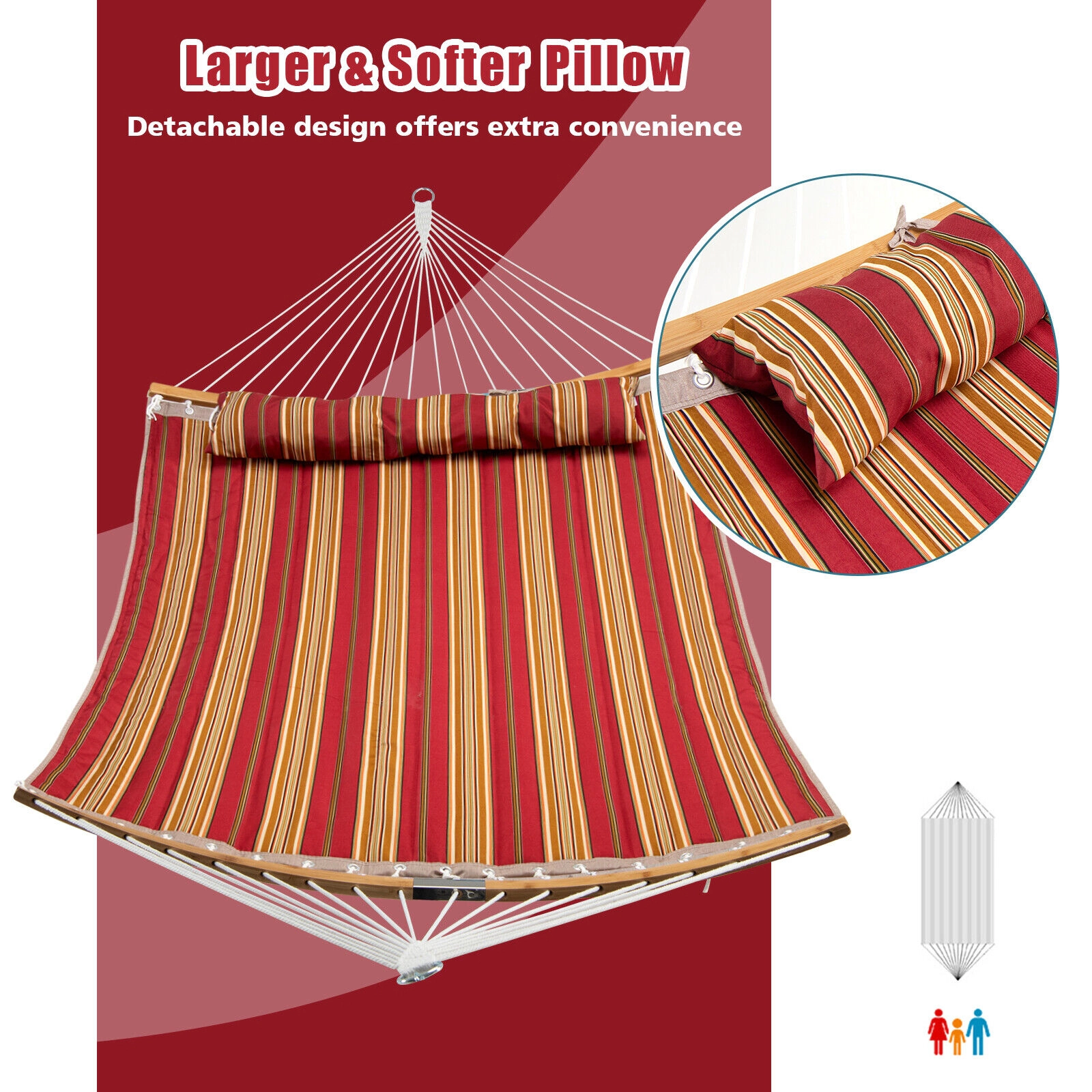 SUGIFT Fade-Resistant Polyester Hammock Detachable Pillow 132 x 55.5-in Bed 330-lb Capacity Red and White Stripe