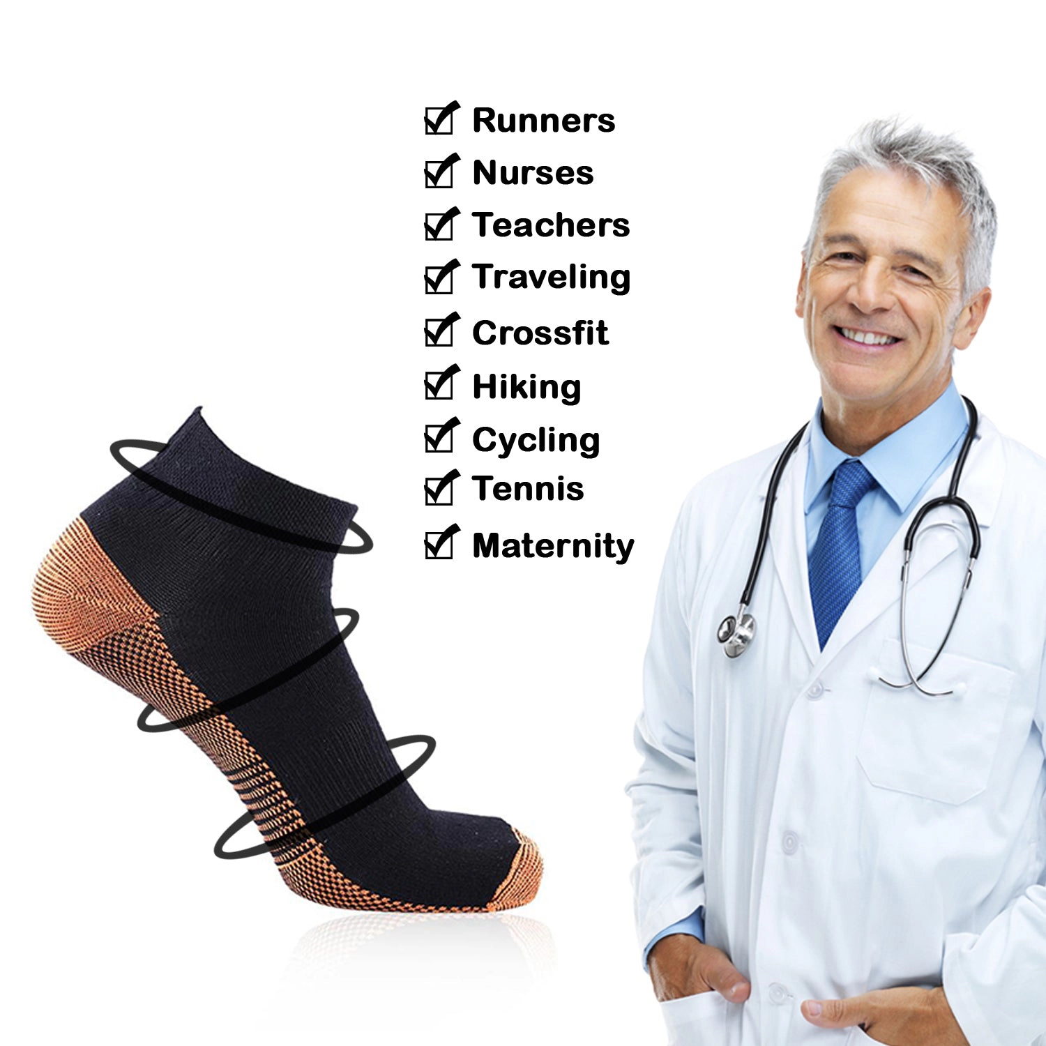 Extreme Fit Copper Compression Socks - Ankle High For Running, Athtletics, Travel 6 Pair