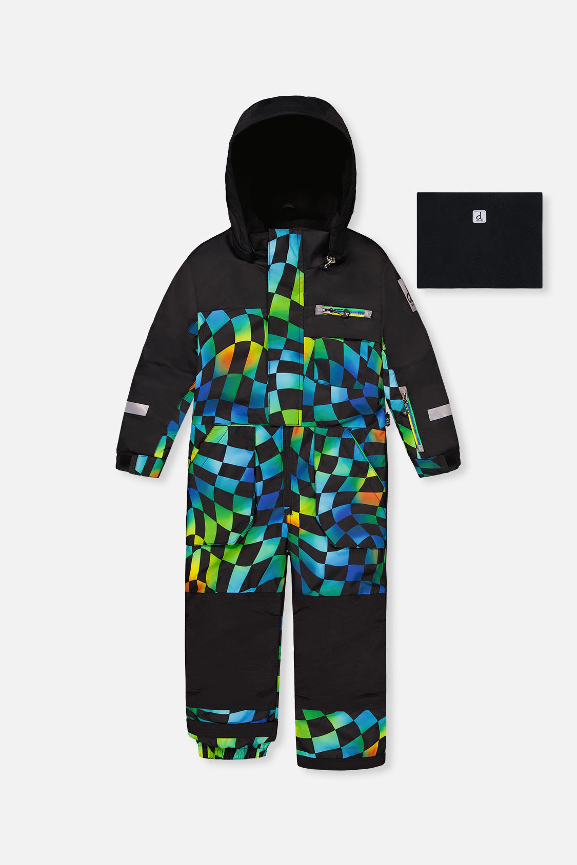 Deux par Boys Checkered Print One Piece Play Snowsuit with Detachable Hood