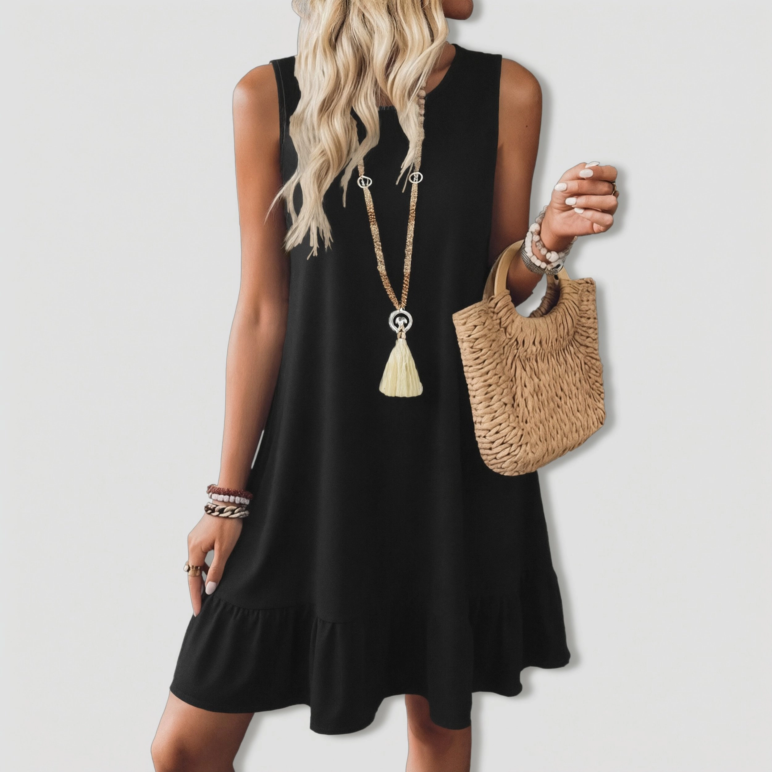 Zeagoo Women's Round Neck Sleeveless Midi Dress