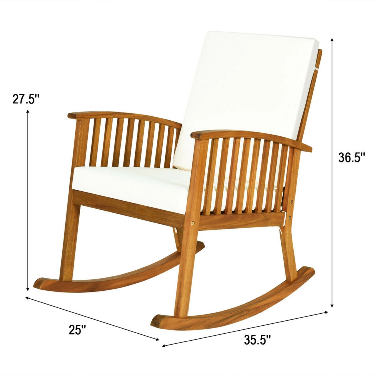 Hivvago Outdoor Acacia Wood Rocking Chair with Detachable Washable Cushions