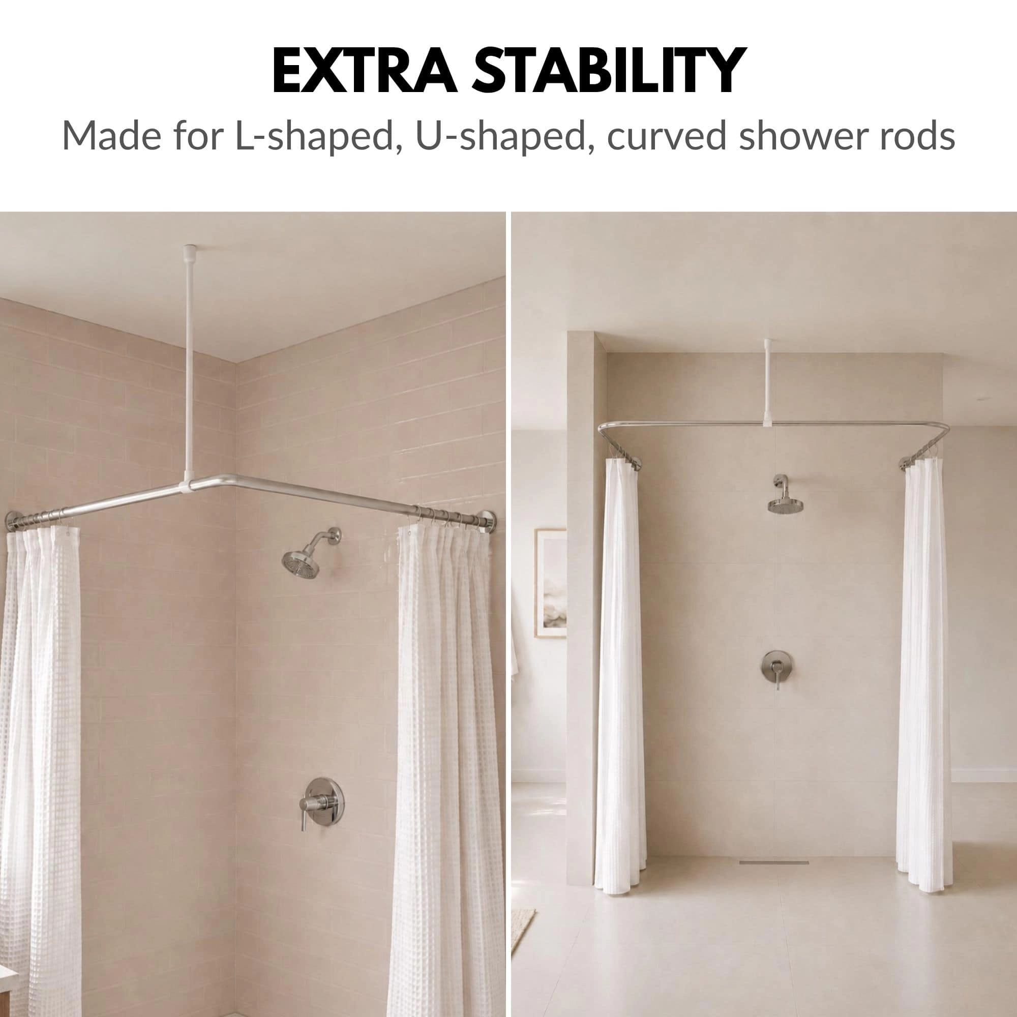 Evideco French Home Goods 24.3in White Aluminum Ceiling Support Bar for 1-Inch Shower Curtain Rods