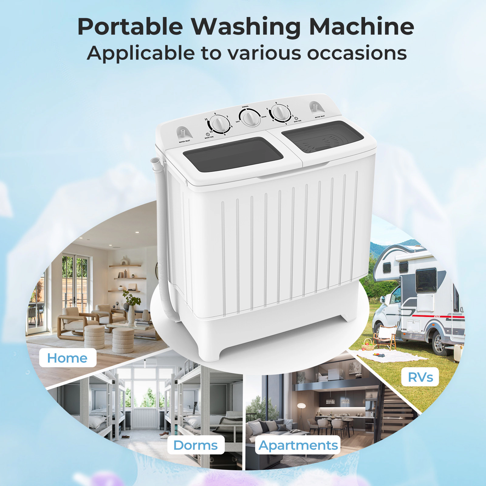 SUGIFT Gray Twin Tub Portable Washing Machine with 12-lb Washer and 8-lb Spinner 25-in W 14-in D 29-in H