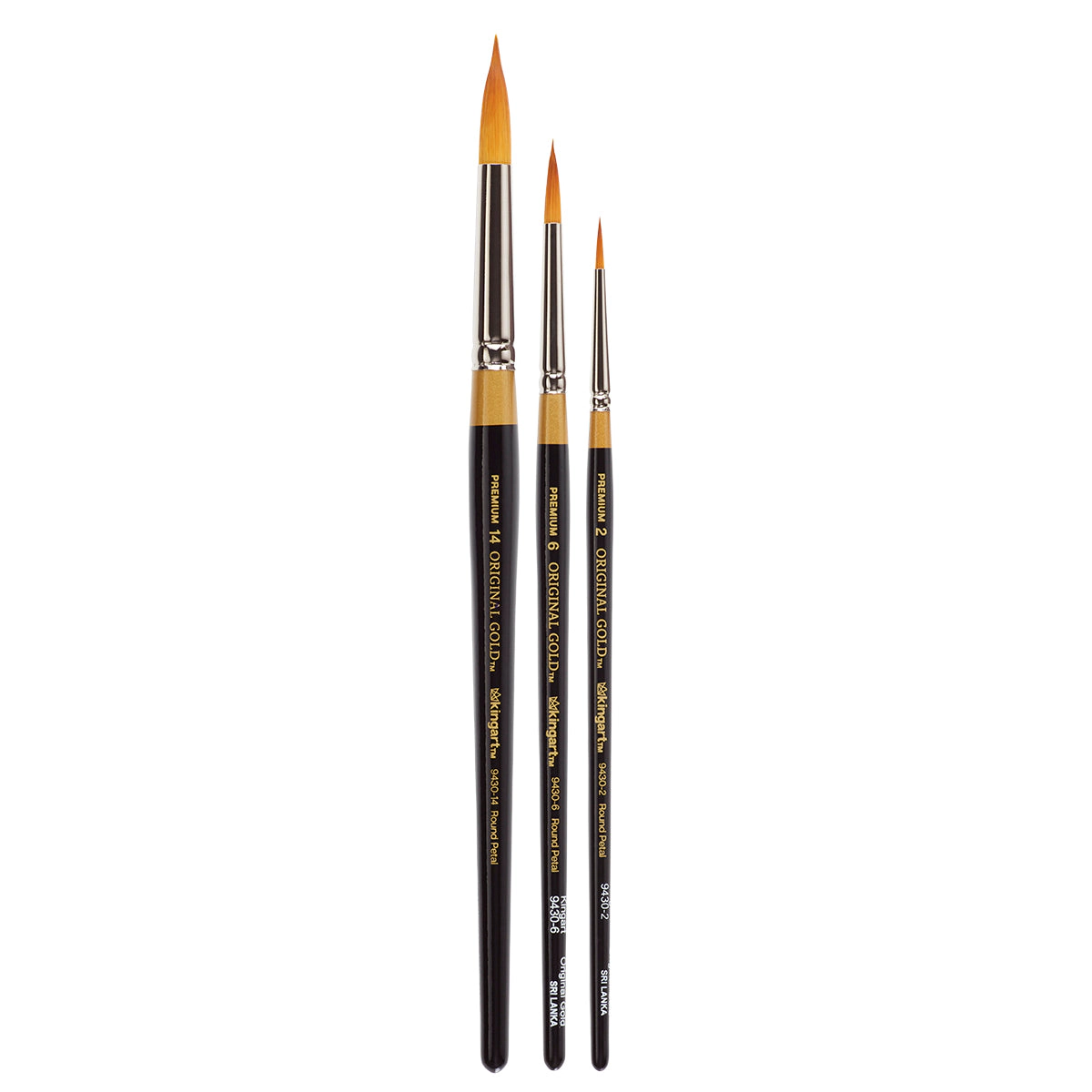 KINGART Original Gold 9430 Flora Round Golden Taklon Brush Set - 3 pc
